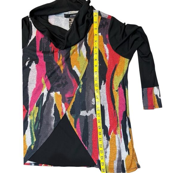 Ali Miles Cowl Neck Sweater Size S oversized Multicolor print Crossover Front - Picture 10 of 10